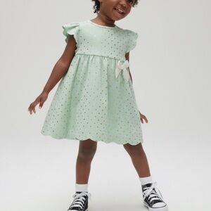 Tahari Light Mint Green Dress with Gold Polka Dots Size 3T